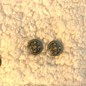 Set of 2 Interchangeable Snap Button Charms in silver with orange/peach crystals